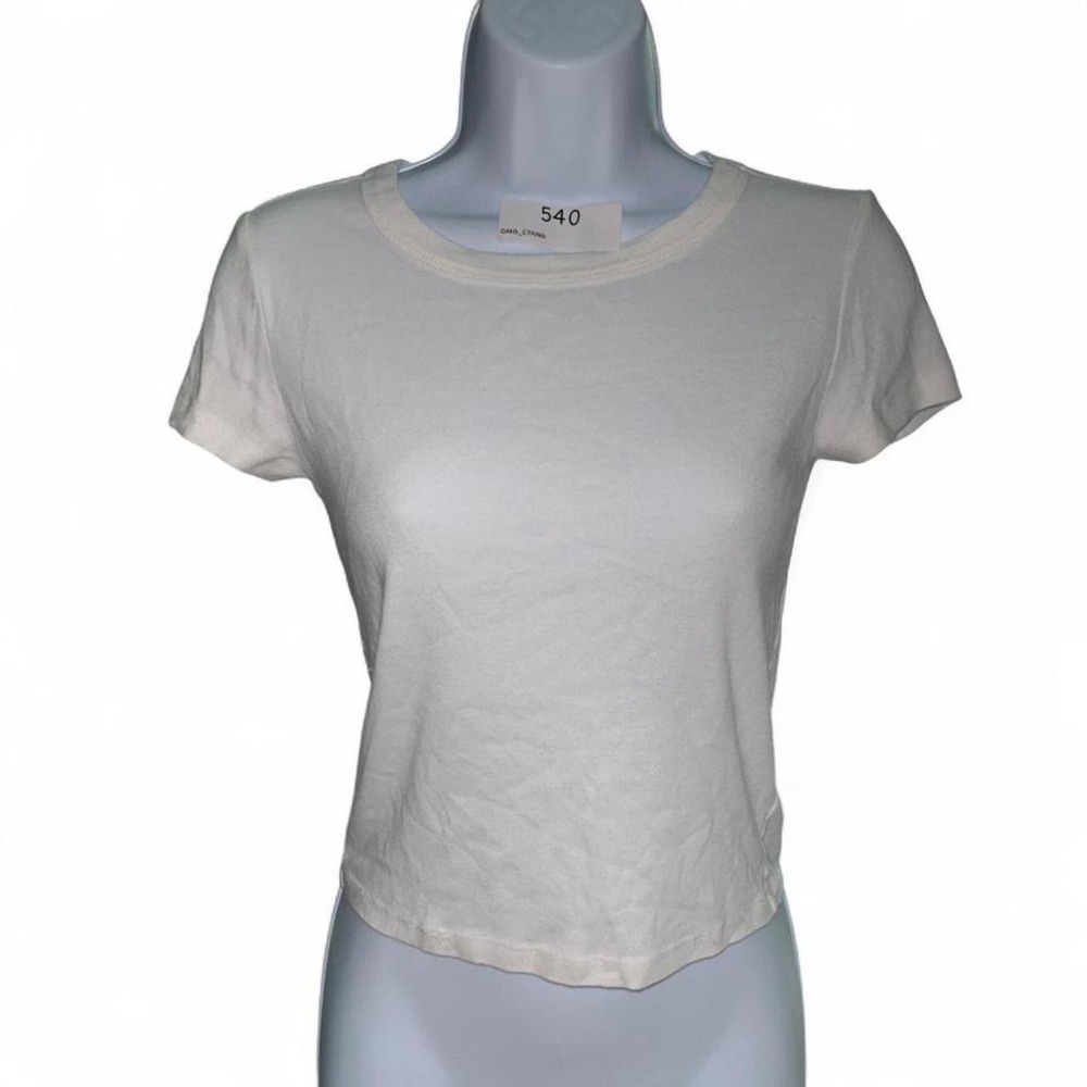 American Eagle Baby Tee White Fitted Crewneck Basic Top Size Small Y2K